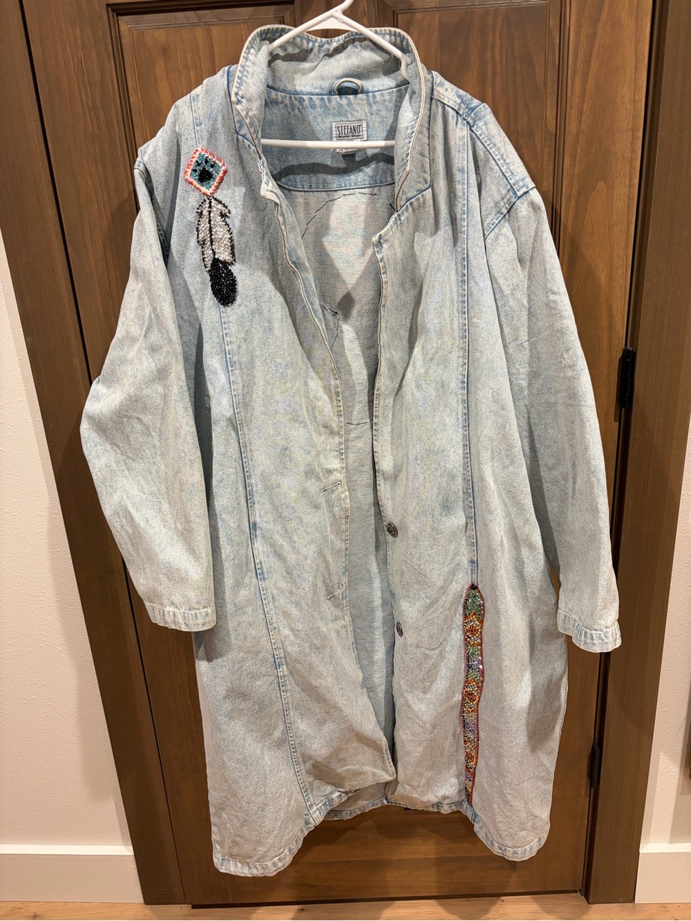 Vintage Light Wash Beaded Denim Coat